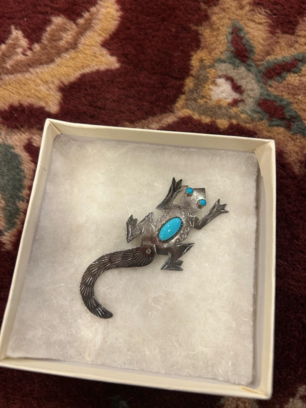 Navajo Sterling Silver Lizard Brooch with Turquoise Stones Frank Yazzie - Picture 8 of 11